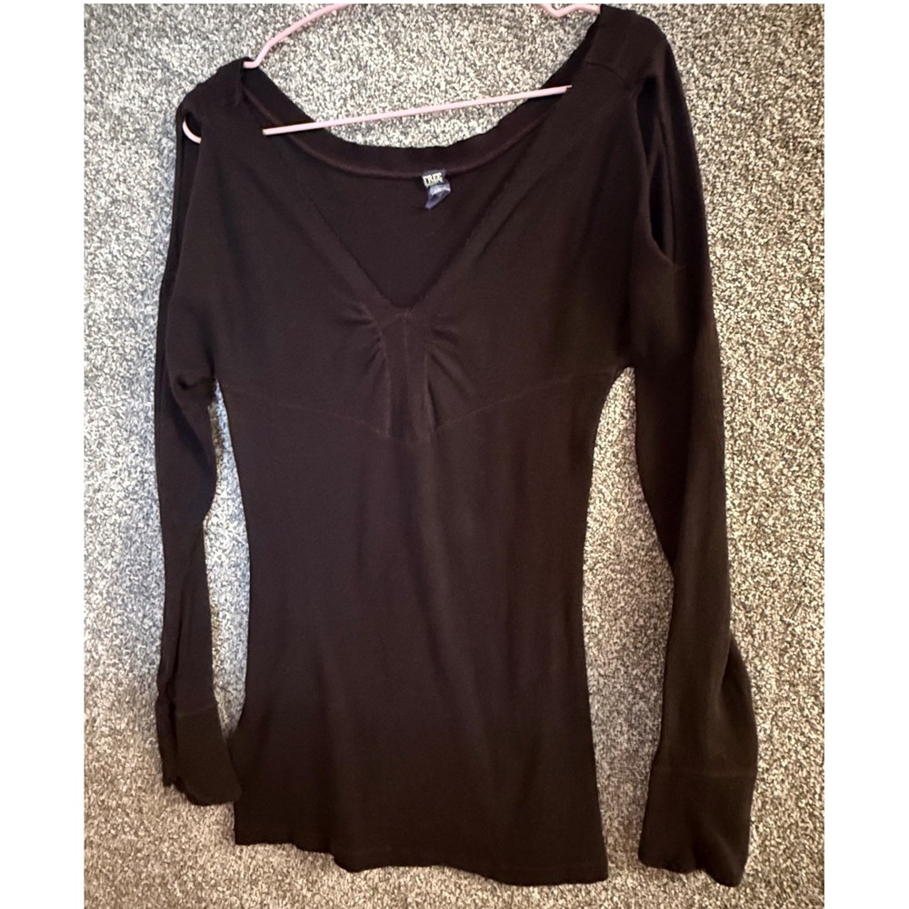 Vintage Free People Top L Brown Cold Shoulder V-Neck Cotton Boho Fairy Grunge